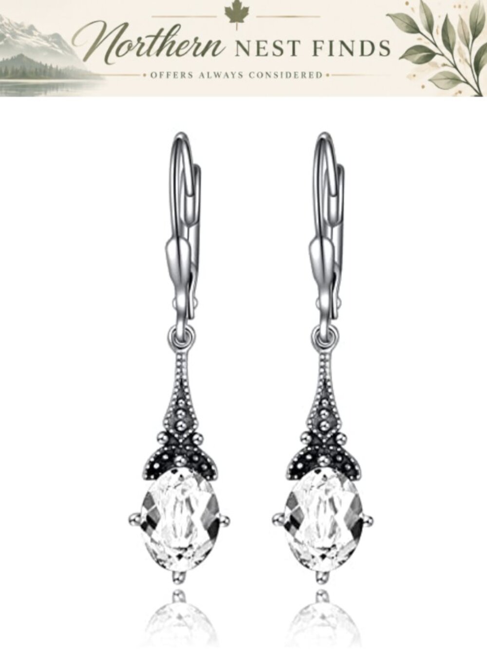 Sterling Silver Leverback Dangle Earrings Oval Simulated Birthstone Drop